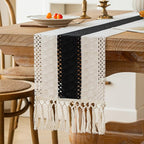 FEXIA Boho Table Runner for Home Decor with Tassels 48 Inches Long,Black Farmhouse Rustic Table Runner Macrame Burlap Table Decoration for Living Room Bridal Shower(12x48 Inches)