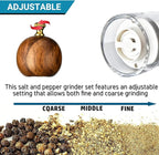 Pepper Mill Manual Salt and Pepper Grinder Set, Classic Transparent Pepper Grinder Salt Mills 2pcs 8in，Solid Wood Hand Shaker Rotor Pepper Salt Grinder Ceramic Core Adjustable Coarseness Spices