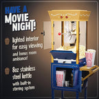 Nostalgia Popcorn Maker Machine - Professional Cart With 8 Oz Kettle Makes Up to 32 Cups - Vintage Popcorn Machine Movie Theater Style - Navy & Gold