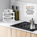 Bambüsi Plate Organizer for Cabinet - Corner Cabinet Organizer and Kitchen Cabinet Organizer Shelf, Kitchen Countertop Organizer for Plates, Dishes and Bowls, Space Saving Corner Rack, White