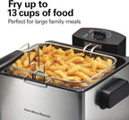 Hamilton Beach 35042 Professional Style Electric Deep Fryer, Frying Basket with Hooks, 1800 Watts, 5 Liter, Stainless Steel
