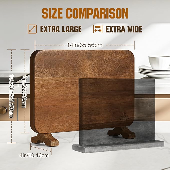 Enoking Magnetic Double-Sided Knife Block with Rotatable Stable Base, Acacia Wood Knife Holder for Countertop, Strong Magnets Safe Knife Organizer Stand, Easy to Clean Knife Storage for Home Kitchen