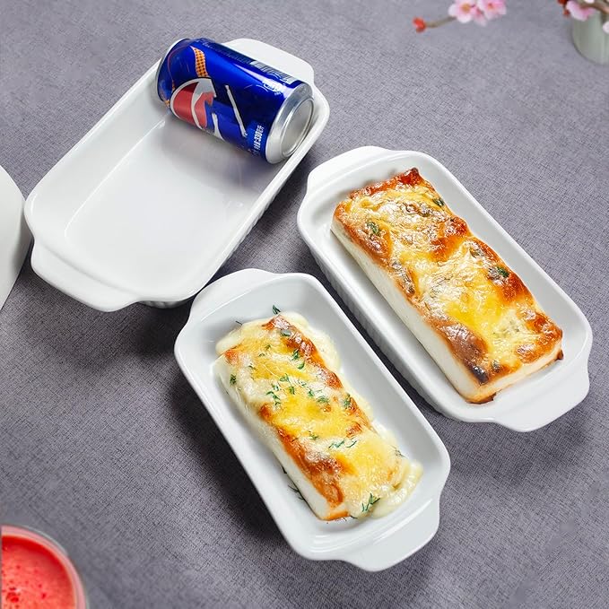 Small Au Gratin Baking Dish with Handles 7 x 4, Set of 4, 8.5 Oz Ceramic Casserole Dishes, for Oven Roasting, Au Gratin Pans Set for Individual portion, Lasagna, Pie, Gratin, Kitchen Home