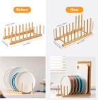 HBlife 4pcs Heighten and Widen Bamboo Dish Drying Rack Plate Bowl Cup Book Pot Lid Cutting Board Stand Drainer Storage Holder Organizer for Kitchen Cabinet