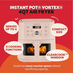 Instant Pot 4Qt VORTEX 6-in-1 Mini Air Fryer, Custom Program Options, Air Fry, Broil, Roast, Dehydrate, Bake, Reheat, Rosewater, 4 Quarts