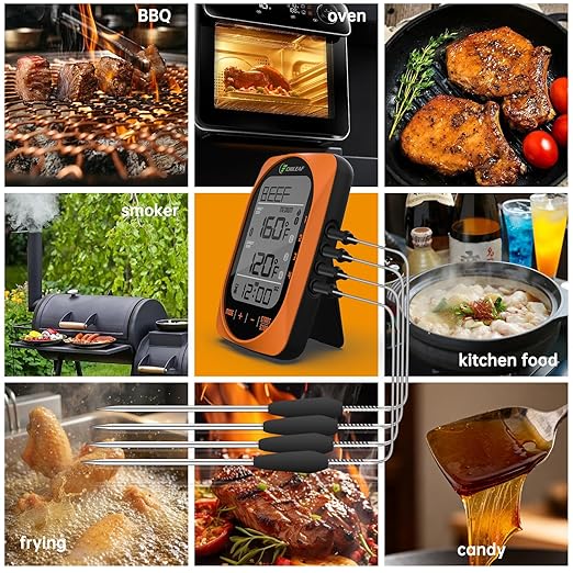 Bluetooth Meat Thermometer Smart Kitchen Thermometers with Timer Mode Temper Mode Digital Instant Read Food ThermometerA Grill Oven Thermometer with 4 Probes for Grill Candy Meat Oven Food Smoker