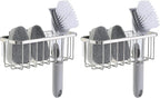 SunnyPoint NeverRust Deluxe Kitchen & Bathroom Sink Sponge Holder Organizer with Adhesive Mount - Additional Suction Cup Included – Sponge & Brush NOT Included – 7.4 x 3.3 x 2.75 Inch (Pack of 2)