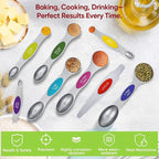 Magnetic Measuring Spoons Set with Strong N45 Magnets, Heavy Duty Stainless Steel Metal, Fits in Most Kitchen Spice Jars for Baking & Cooking, BPA Free, Multicolor