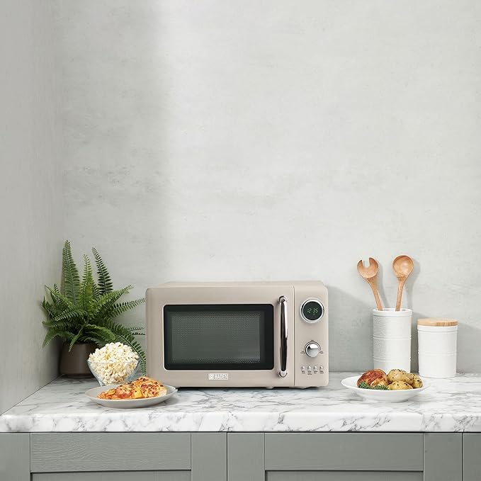 Haden 700 Watt 0.7 Cubic Foot Microwave Oven with Digital Controls, Defrost, and Instant Start Countertop Small Appliance, Putty/Chrome