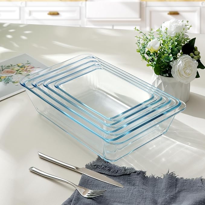 NUTRIUPS 1.4QT Rectangular Deep Glass Baking Dish, Glass Baking Pan for Oven, Clear Bakeware Deep Casserole Dish(1.4QT)