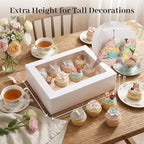 VGOODALL 12 Count Cupcake Boxes, 12PCS Cupcake Holder with Window White Pastry Boxes for Birthday Holiday Party Bakery Supplies