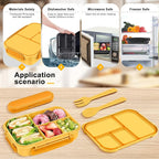 Amathley Lunch Box Kids,Bento Box Adult,Leakproof Lunch Containers for Adults/Kids/Toddler,1200ML-4 Compartments bento Lunch box with Utensil,Microwave & Dishwasher & Freezer Safe (Yellow)