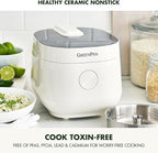 GreenPan Rice Cooker, 8 Cups Cooked (4 Uncooked), Low-Carb & Soup Mode,10 ONE-TOUCH Cooking Presets, PFAS-Free Ceramic Steamer Basket, Fuzzy Logic, Auto Keep Warm, Oats, 24HR Delay Timer, Cream