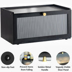 ETMI Black Bread Box for Kitchen Countertop - Modern bamboo Bread box with Window Bread Storage Container