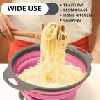 Pink Round Silicone Colander Collapsible – Foldable Kitchen Strainer Small Collapsible Colander Pink with Plastic Handles for Draining Vegetable and Fruit Round Silicone Kitchen Strainer for Pasta