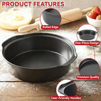 6 Inch Cake Pans - 3PCS Carbon Steel Cake Pan with 200 Parchment Papers, Round Cake Pans with Handle, Nonstick & Non-Toxic, Easy Demolding & Dishwasher Safe