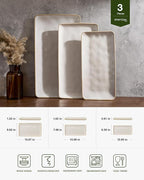 Famiware Serving Platter, Rectangular 15.67/14.1/12.6inch Serving Dishes for Entertaining, Microwave Dishwasher Safe, Stoneware Serving Trays for Party, Turkey, Cheese, Ocean Series, Cappuccino White
