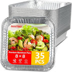 8x8 Aluminum Foil Pans, 35 Pack Disposable Trays Half Size Heavy Duty Tin Pans Deep Food Containers For Cooking, Meal Prep, Baking, Roasting, Chafing, Heating or Steam Table