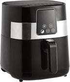 Amazon Basics 3.2 Quart 6-In-1 Digital Air Fryer with Non-Stick Basket, Timer, Auto Shut-Off, Touch Screen, 1400W, 180-400°F Temperature Range, Black/Silver