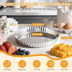 TeamFar Tart Pan, 9.5 Inch Stainless Steel Round Tart Pie Pan, Metal Quiche Baking Dish with Fluted Side for Baking Fruit Tarts, Quiches, Pies, Mousse Cakes, Heavy Duty & Dishwasher Safe