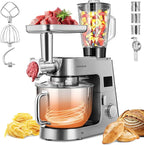 VIVOHOME 9 in 1 Multifunctional Stand Mixer with Fermentation, 6 Speed 7.5 Quart Kitchen Electric Food Mixer with Timer, Meat Grinder, Juice Blender, Vegetable Slicer, Pasta and Cookie Maker, Silver