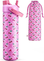 POWCAN 26 oz Insulated Water Bottle with 2-in-1 Straw and Spout Lid, Keep Cold 24H, Leak-Proof, Fits in Car Cup Holder, Stainless Steel Water Bottle for Sports, Travel, Gift and School (Cherry Pop)