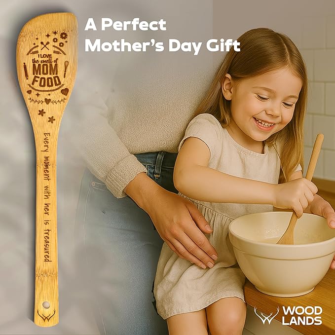 Cooking Gifts For Mom Wooden Spoons for Cooking 6-Piece - Bamboo cooking utensils with Spatulas & Spoons, Wooden Utensils, Heat-Resistant, Eco-Friendly Kitchen Utensils - Christmas Gifts