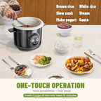 3-Cup Uncooked Rice Cooker Small - Ceramic Coating Non-Toxic Inner Pot, One-Touch Multifunction for Rice/Sauté/Yogurt, Dishwasher Safe, 1-3 People Size, Dark