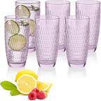 CREATIVELAND Highball Beverage Glasses Set of 6 Romantic Colored Thick & Heavy Base Big Capacity 14.87oz|440ml, Drinking Glass Tumblers for Iced Tea, Water, Soda & Juice and Cocktails (Purple)