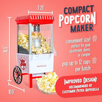 Nostalgia Vintage Hot-Air Popcorn Maker Machine - Makes Up to 12 Cups - Oil-Free - Healthier Popcorn - Classic Stand-Up Cart With Wheels - Includes Kernel Measuring Cup - White & Red