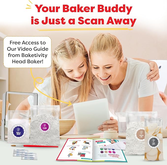 Baketivity Masterpiece Cookies Kids Baking Kit - Cooking Kit for Kids with Premeasured Ingredients, Step by Step Instructions, Paint Brushes, Art Lessons - Baking Set for Girls, Boys Ages 6-12