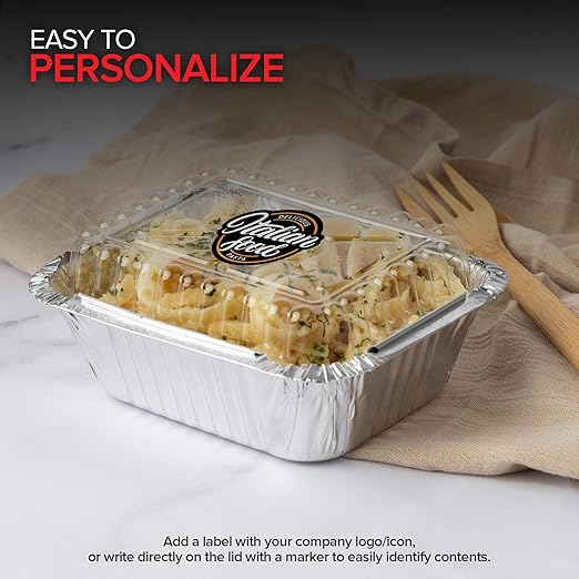 Stock Your Home 1 lb Small Aluminum Pans with Clear Plastic Lids (100 Pack), Disposable Cookware & Takeout Trays for Restaurants & Catering