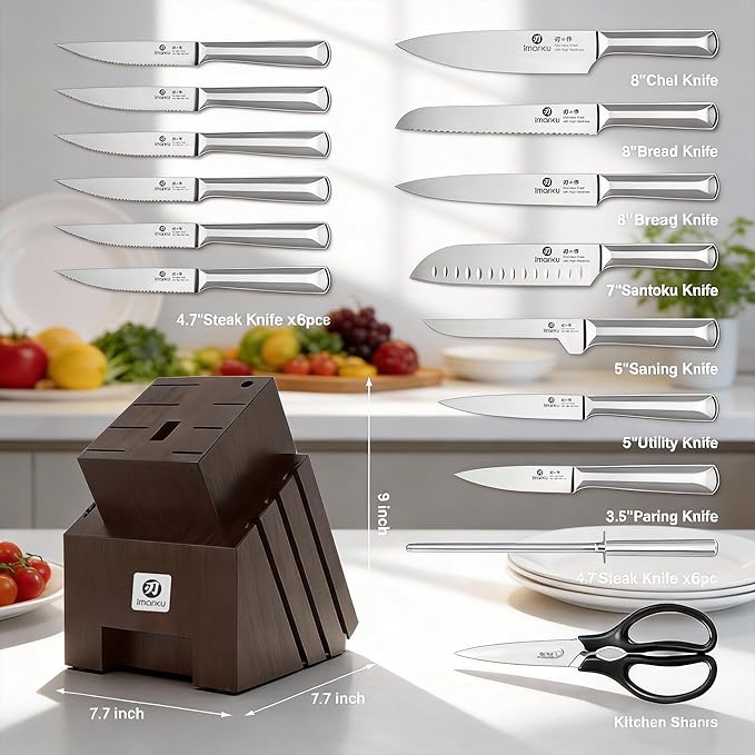 imarku Knife Set, 16 PCS High Carbon Japanese Stainless Steel Knife Sets for Kitchen with Block, Ultra Sharp Kitchen Knife Set with Sharpener Chef Knife Sets, Dishwasher Safe, Best Gifts