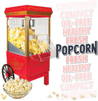 Nostalgia Vintage Hot-Air Popcorn Maker Machine - Makes Up to 12 Cups - Oil-Free - Healthier Popcorn - Classic Stand-Up Cart With Wheels - Includes Kernel Measuring Cup - Red
