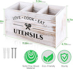 MINCORD Wood Kitchen Utensil Caddy with 3 Compartments, Rustic Farmhouse Style, Ideal for Storage and Organization, White