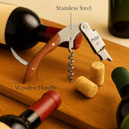 Professional Waiter’s Corkscrew – Double-Hinged Wine Opener with Wooden Handle & Leather Case, Durable Stainless Steel Wine Key for Bar, Restaurant & Home