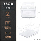 BINO | Plastic Storage Bins, Small - 2 Pack, Clear | THE SOHO COLLECTION | Pantry Organizers and Storage Containers Fridge Organizer Bins Kitchen Cabinet Organizer Medicine Cabinet Bin