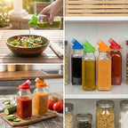 kitchentoolz Red 16oz Glass Salad Dressing Shaker – Dressing Container Glass Bottle with Silicone Non-Metal Lid for Homemade Sauces & Dressings