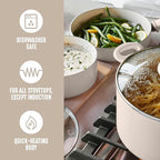 GreenLife 6QT Ceramic Nonstick Stockpot with Glass Straining Lid, PFAS-Free, Dishwasher Safe, Stay-Cool Handles, Oven Safe to 350°F, Wobble-Free Base, Even Heating, Taupe