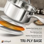 MICHELANGELO Saucepan Set 6pc with Steamer Insert, 18/10 Stainless Steel Sauce Pans with Lids, Tri-Ply Bottom Sauce Pots, Induction Compatible, 1QT & 2QT & 3QT