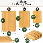 Bamboo Cutting Board Set of 3 - Thick & Durable Wood Cutting Boards with Deep Juice Grooves & Build-in Handles, Large Surface, Easy to Clean – for Meat, Vegetables and Fruits (Set of 3 with Holder)