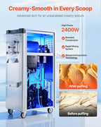 VEVOR Commercial Hard Ice Cream Machine, 2400W 3.17 to 5.28 Gallons per Hour, Gelato Hard Serve Ice Cream Maker with 10L 304 Stainless Steel Cylinder, Auto Clean LED Panel for Snack Bar Restaurants