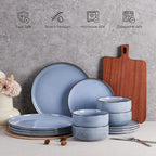 E-far 6-Piece Reactive Glaze Dinnerware Sets, Ceramic Dishes Set for 2, Stoneware Plates and Bowls Dinning Ware, Microwave & Dishwasher Safe - Ocean Blue