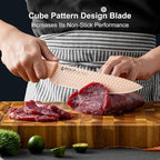 Kitchen Knife Set with Block, 6-Piece Non-stick Stainless Steel Sharp Knives Set for Precision Cutting with Universal Knife Block for Kitchen, Ergonomic Design & Dishwasher Safe, Pink