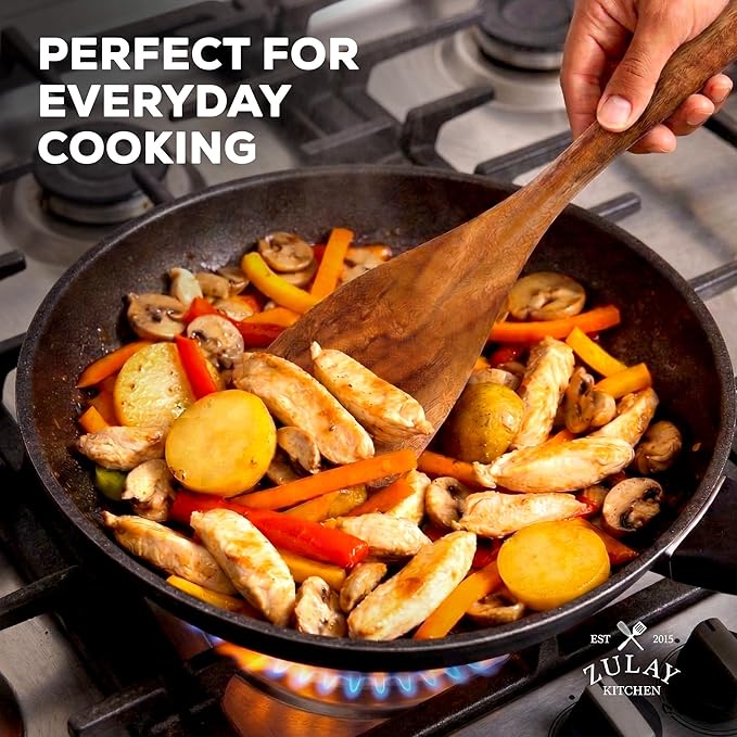 Zulay Kitchen 9-Piece Teak Wood Cooking Utensil Set – Non-Toxic & Non-Stick Safe Wooden Spoons & Kitchen Tools with Comfortable Grip, Smooth Finish Natural Teak – Perfect Kitchen Gift Set