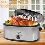 Roaster Oven, 20Qt Turkey Roaster Oven with Self-Basting Lid, 1450W Electric Roaster Pan with Cool-Touch Handles, Stainless Steel with Removable Pan and Rack, Silver