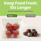 InstaSeal Vacuum Sealer for Food with 12 Bags, Preserves Foods 5x Longer, Space Saving Compact Upright Design Allows Machine to Seal Marinades, Soups, Meats for Sous Vide Cooking, Vegetables