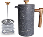 POLIVIAR French Press Coffee Maker, 34 Ounce Coffee Press with Real Wood Handle, Double Wall Insulation & Dual-Filter Screen, Food Grade Stainless Steel for Good Coffee and Tea (Lava)