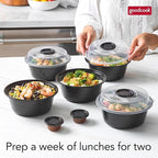 GoodCook 4-Cup Meal Prep Bowls Set with Lids and Dressing Cup, Microwavable Food Storage Containers for Meal Prepping, Set of 10, Black