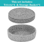 Trivets for Hot Dishes, Pots and Pans, Hot Pads with Storage Basket, Pot Holders for Kitchen, Heat Resistant Mat Protect Counter Home Essentials, Farmhouse Decor (Deep Gray 4 PCS)